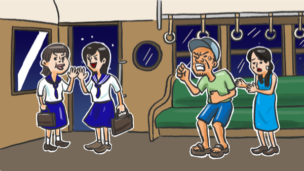 電車の中で女子高生に激怒する男性